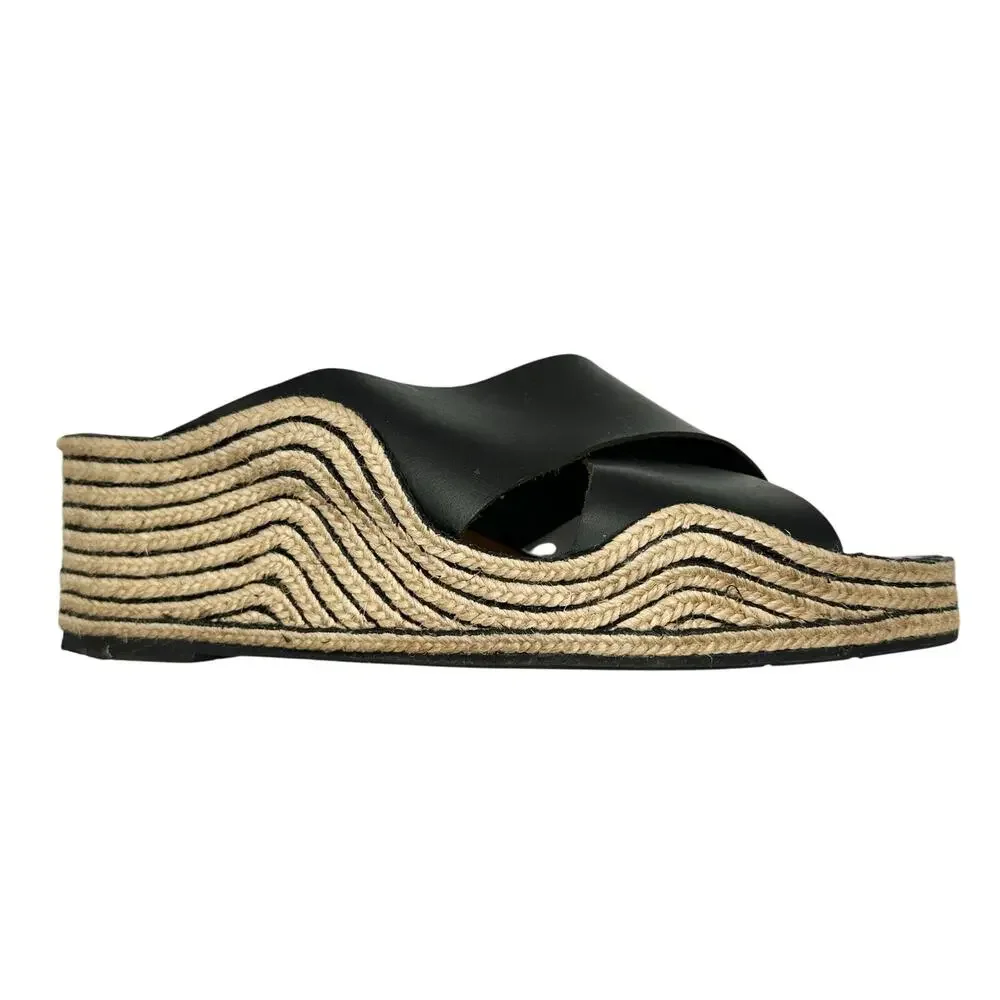 Casteller Espana | Women | Leather Cross Strap Espadrille Heeled Slides | 10.5